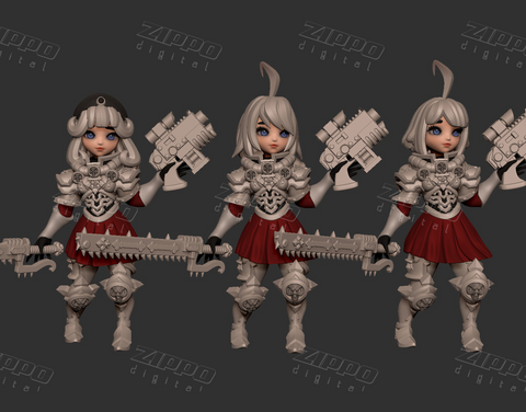 Chibi Space Nuns Figurine 3D Print - STL file
