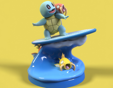 Squirtle Surfing 3D Print - STL file